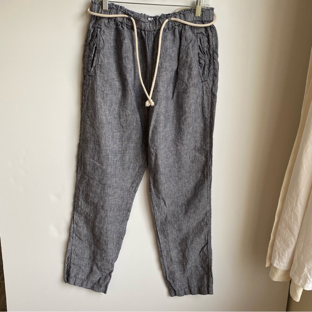 4/$20 C&C 100% Linen Straight Leg Pants Rope Waist Gray M